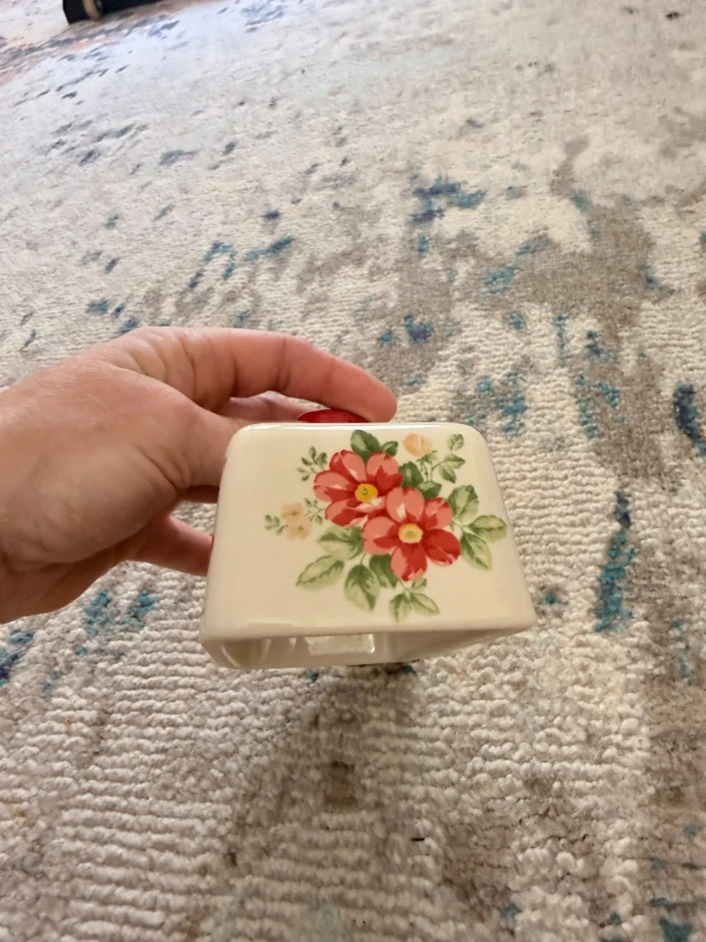 Pioneer Woman Floral Butter Dish Replacement Lid Stoneware Red Cream Blue flower